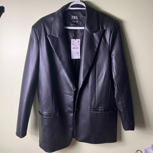 NWT Zara Leather Blazer Size M
